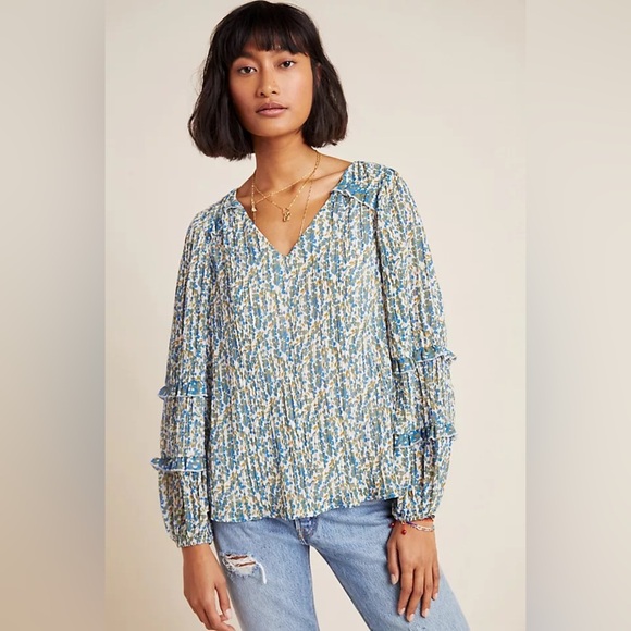 Anthropologie Maeve Avery Pleated Peasant
Blouse , sz : small - Picture 1 of 12